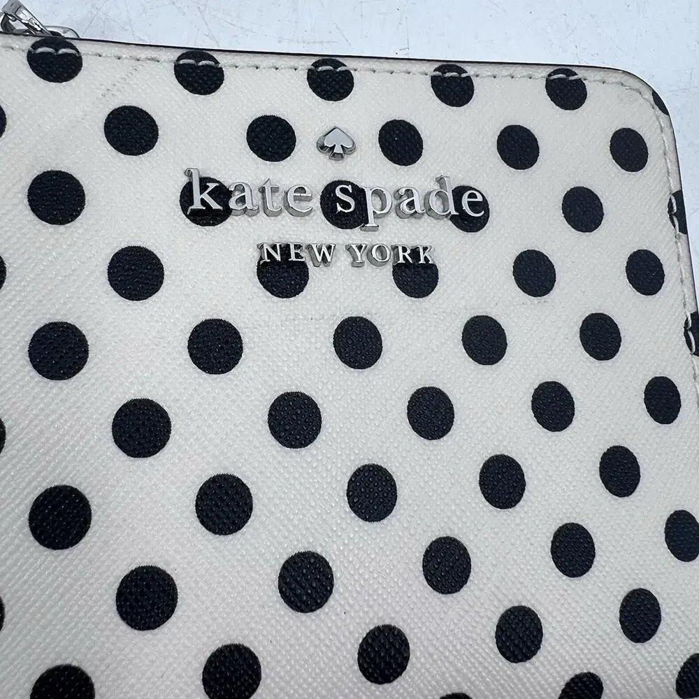 kate spade polka dot zip card wallet in light pink and black